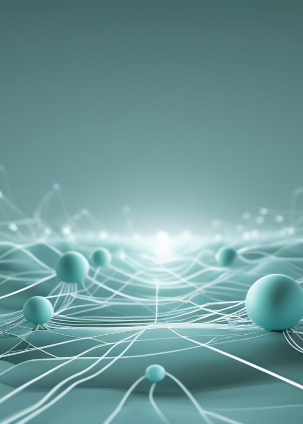 Teal spheres on a network-like structure against a gradient background